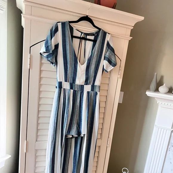 Crystal Sky Medium Blue & White Striped Romper - Picture 12 of 14